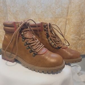 MIA Lance Cognac Lace-up Fashion Hiker Red Buffalo Plaid Boots Women’s 6